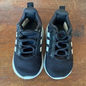 Adidas Kids Black Mesh Sneakers with White Stripes